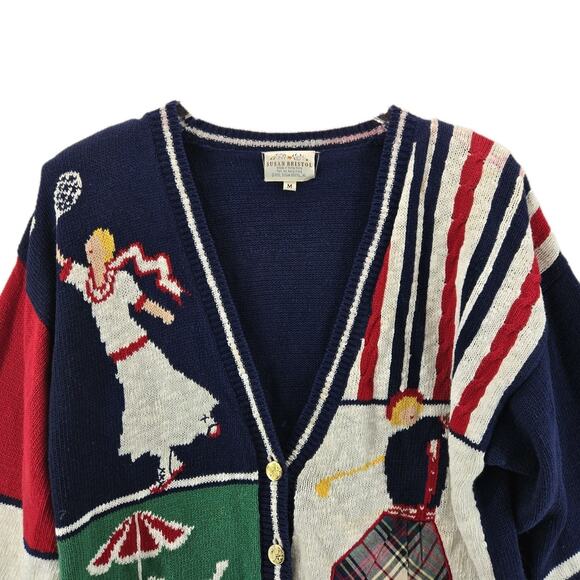 Vintage Susan Bristol Tennis Golf Country Club Cardigan Sweater Medium Flawed - Picture 3 of 15